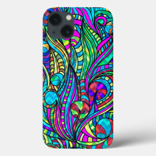 カラフルヴィンテージ抽象芸術フローラ旋回Collage 2 iPhone 13ケース