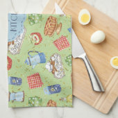 カラフルヴィンテージ水彩シェフ料理グリーン キッチンタオル (四つ折り)