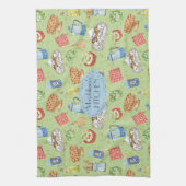 カラフルヴィンテージ水彩シェフ料理グリーン キッチンタオル (縦)