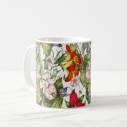 カラフルヴィンテージ水彩花模様 コーヒーマグカップ (正面左)