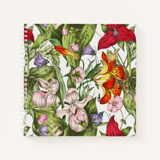 カラフルヴィンテージ水彩花模様 ノートブック (正面)