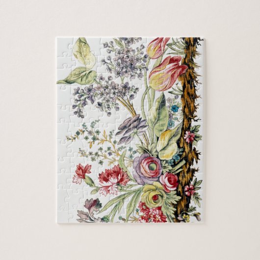 カラフルヴィンテージ水色フローラ ジグソーパズル (縦)