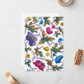 カラフルヴィンテージ水色フローラ ノートカード (正面/裏面インサイチュ)