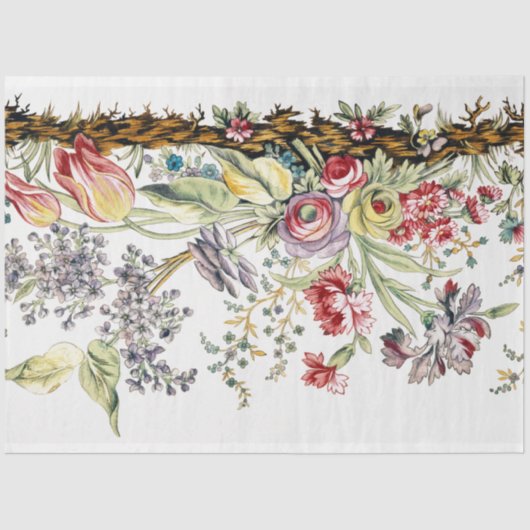 カラフルヴィンテージ水色フローラ 薄葉紙 (正面)