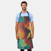 カラフルヴィンテージ波抽象芸術パターン エプロン (着用した状態)
