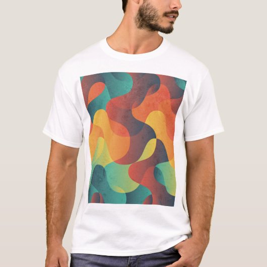 カラフルヴィンテージ波抽象芸術パターン Tシャツ (正面)