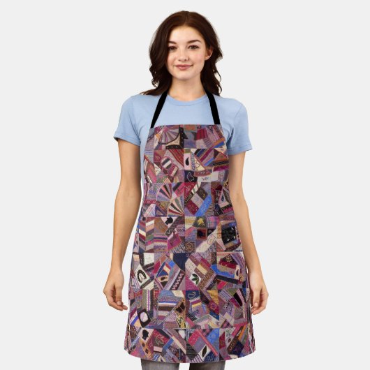 カラフルヴィンテージ熱狂するキルト エプロン (着用した状態)