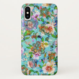 カラフルヴィンテージ花模様コラージュ iPhone X ケース