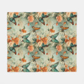 カラフルヴィンテージ蝶と花(10) フリースブランケット (正面(横))