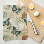 カラフルヴィンテージ蝶と花(12) キッチンタオル (四つ折り)