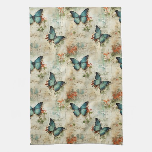 カラフルヴィンテージ蝶と花(12) キッチンタオル (縦)