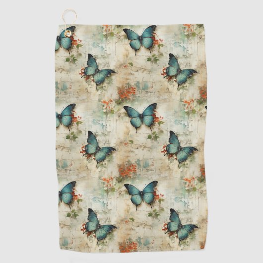 カラフルヴィンテージ蝶と花(12) ゴルフタオル (正面)