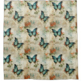 カラフルヴィンテージ蝶と花(12) シャワーカーテン (正面)