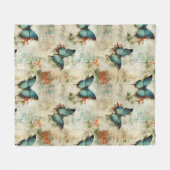 カラフルヴィンテージ蝶と花(12) フリースブランケット (正面(横))