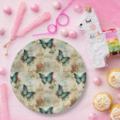 カラフルヴィンテージ蝶と花(12) ペーパープレート (パーティー)