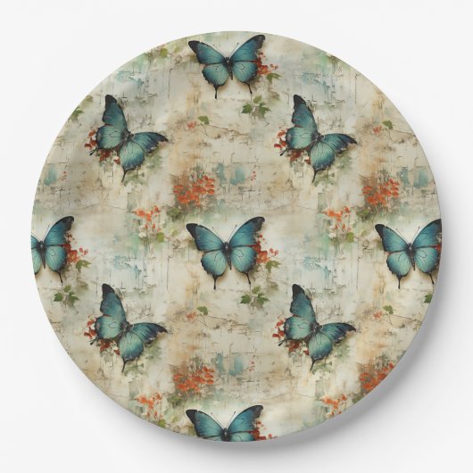 カラフルヴィンテージ蝶と花(12) ペーパープレート (正面)