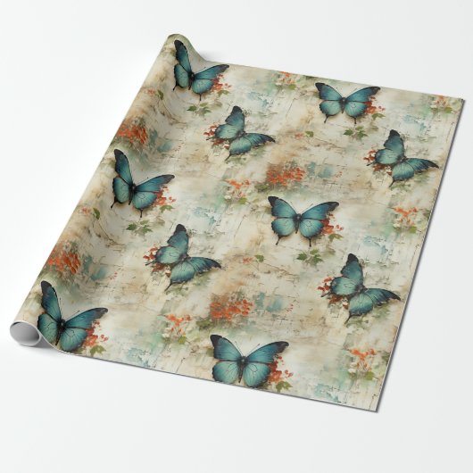 カラフルヴィンテージ蝶と花(12) ラッピングペーパー (アンロールド)
