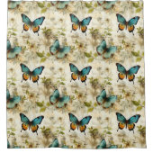 カラフルヴィンテージ蝶と花(1) シャワーカーテン (正面)