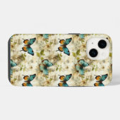 カラフルヴィンテージ蝶と花(1) iPhoneケース (裏面横)