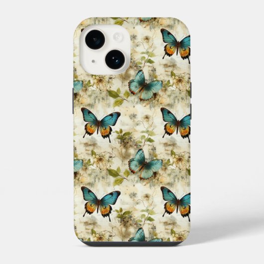 カラフルヴィンテージ蝶と花(1) iPhoneケース (裏面)