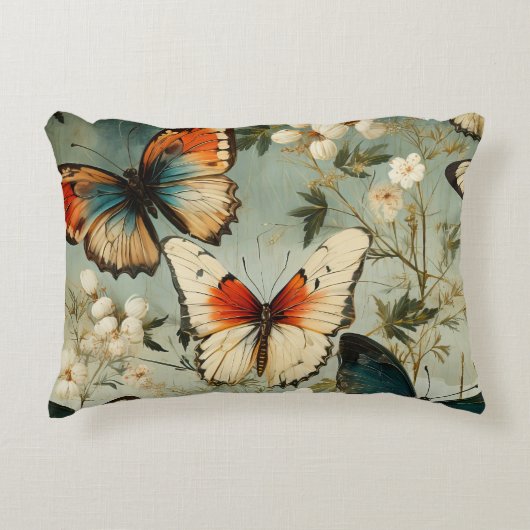 カラフルヴィンテージ蝶と花(5) アクセントクッション (正面)