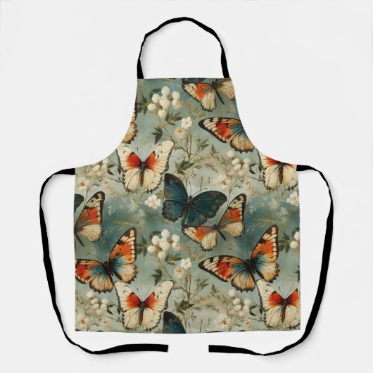 カラフルヴィンテージ蝶と花(5) エプロン (正面)