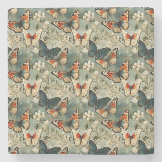 カラフルヴィンテージ蝶と花(5) ストーンコースター (正面)