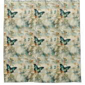 カラフルヴィンテージ蝶と花(6) シャワーカーテン (正面)