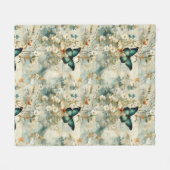 カラフルヴィンテージ蝶と花(6) フリースブランケット (正面(横))