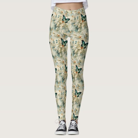カラフルヴィンテージ蝶と花(6) レギンス (正面)
