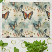 カラフルヴィンテージ蝶と花(7) キッチンタオル (折り畳み)