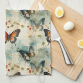 カラフルヴィンテージ蝶と花(7) キッチンタオル (四つ折り)