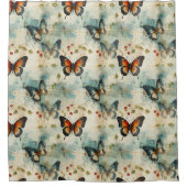 カラフルヴィンテージ蝶と花(7) シャワーカーテン (正面)