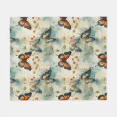 カラフルヴィンテージ蝶と花(7) フリースブランケット (正面(横))