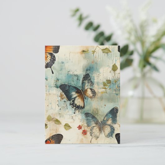 カラフルヴィンテージ蝶と花(7) ポストカード (スタンド正面)