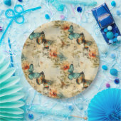 カラフルヴィンテージ蝶と花(8) ペーパープレート (パーティー)