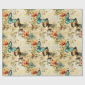 カラフルヴィンテージ蝶と花(8) ラッピングペーパー (フラット)