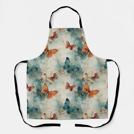 カラフルヴィンテージ蝶と花(9) エプロン (正面)