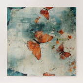 カラフルヴィンテージ蝶と花(9) ジグソーパズル (横)