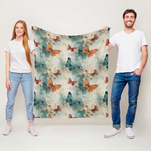 カラフルヴィンテージ蝶と花(9) フリースブランケット (インサイチュ)