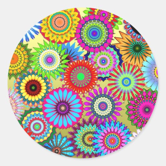 カラフル万華鏡のように千変万化するパターン ラウンドシール (正面)