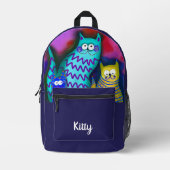 カラフル三お洒落匹パーソナライズされた プリントバックパック (正面)