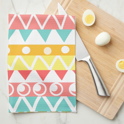 カラフル三角形と円 キッチンタオル (四つ折り)