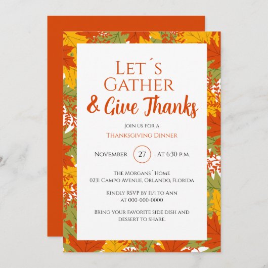 カラフル与え感謝してい紅葉 招待状 (正面/裏面)