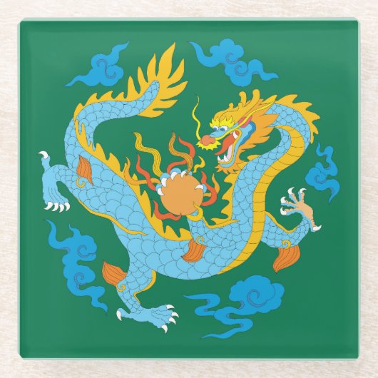 カラフル中国のクラシックドラゴン ガラスコースター (正面)
