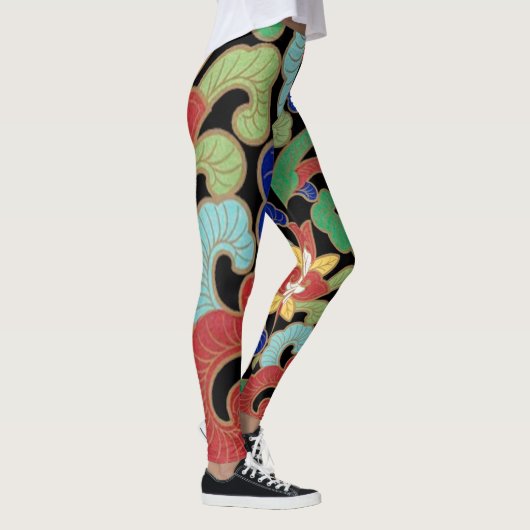 カラフル中国のフローラ抽象芸術ヴィンテージパターン レギンス (右)