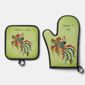 カラフル中国のロスターパーソナライズされた芸術 鍋つかみ&鍋敷きセット (正面)