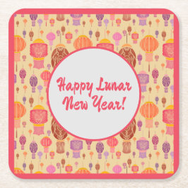 カラフル中国の提灯 スクエアペーパーコースター