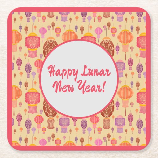 カラフル中国の提灯 スクエアペーパーコースター (正面)