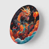 カラフル中国の龍 ラウンド壁時計 (傾斜)